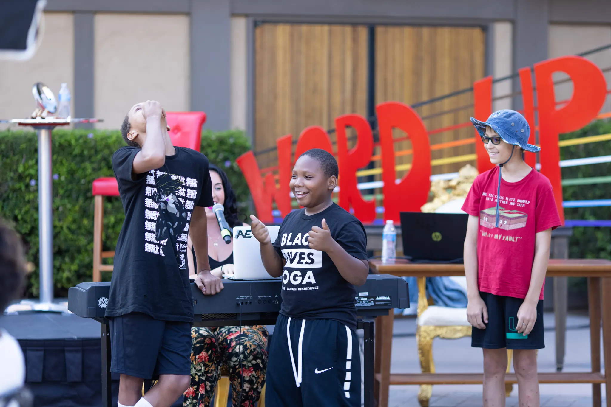 Young people performing outdoors